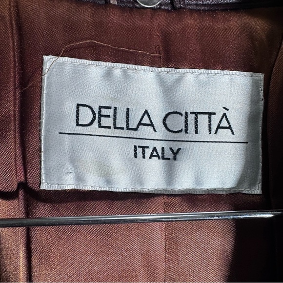 Della Citta Italy Double Breasted Burgundy Leather Coat Size Large Flawed - Picture 12 of 15